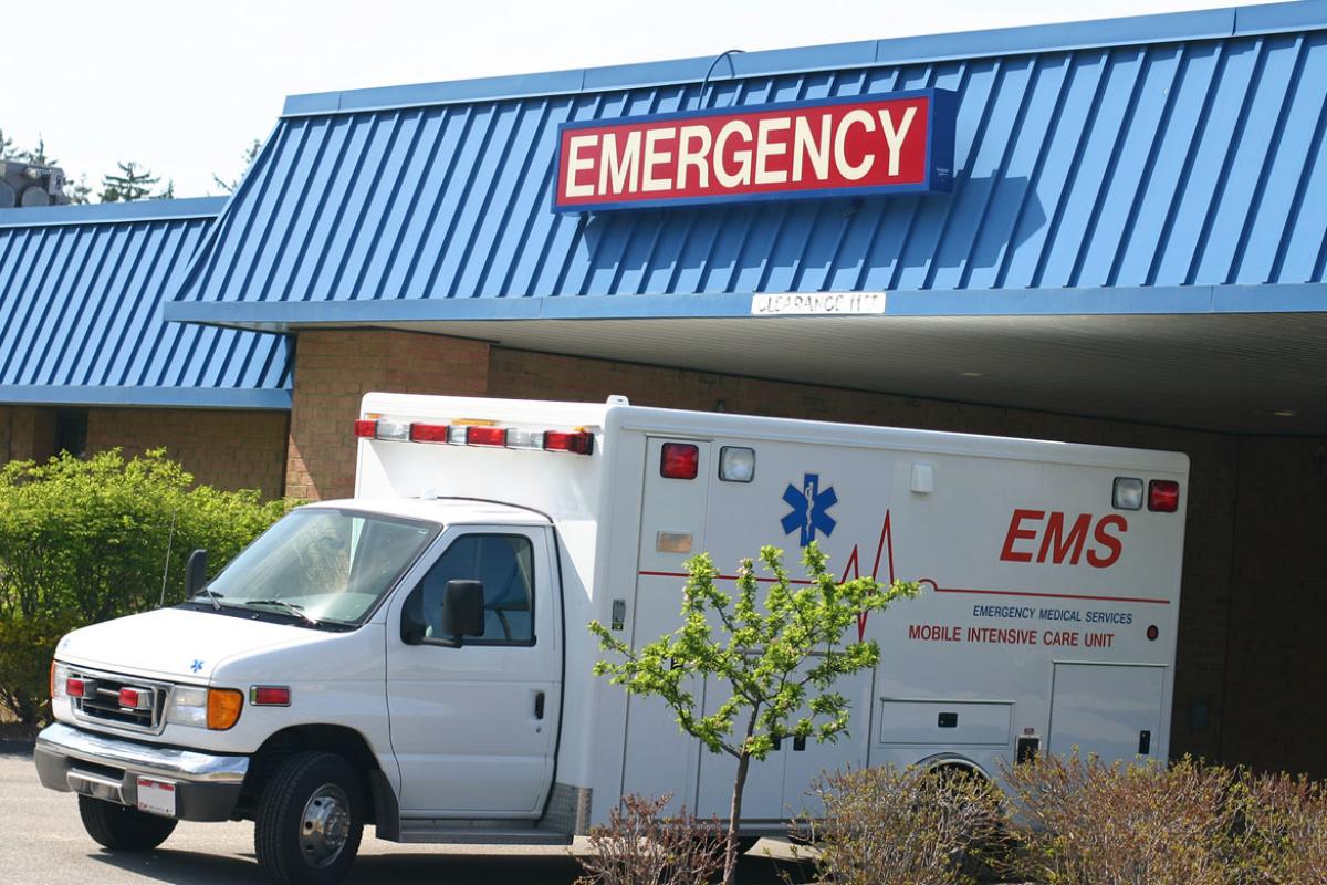 Ambulance parked outside an emergency room